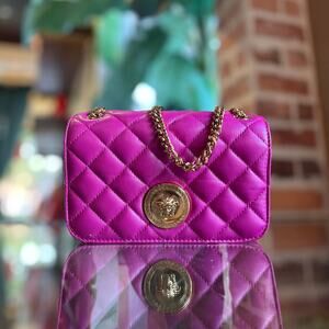VERSACE Dark Fuchsia Quilted La Medusa Chain Crossbody